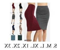 Office Skirt Cotton Stretch Knee Length Reg Plus S-3x