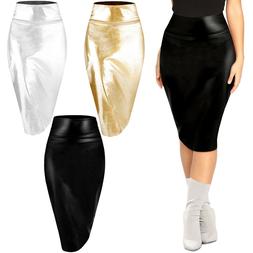 Skirt Shiny Faux Leather High Waist Sexy Bodycon